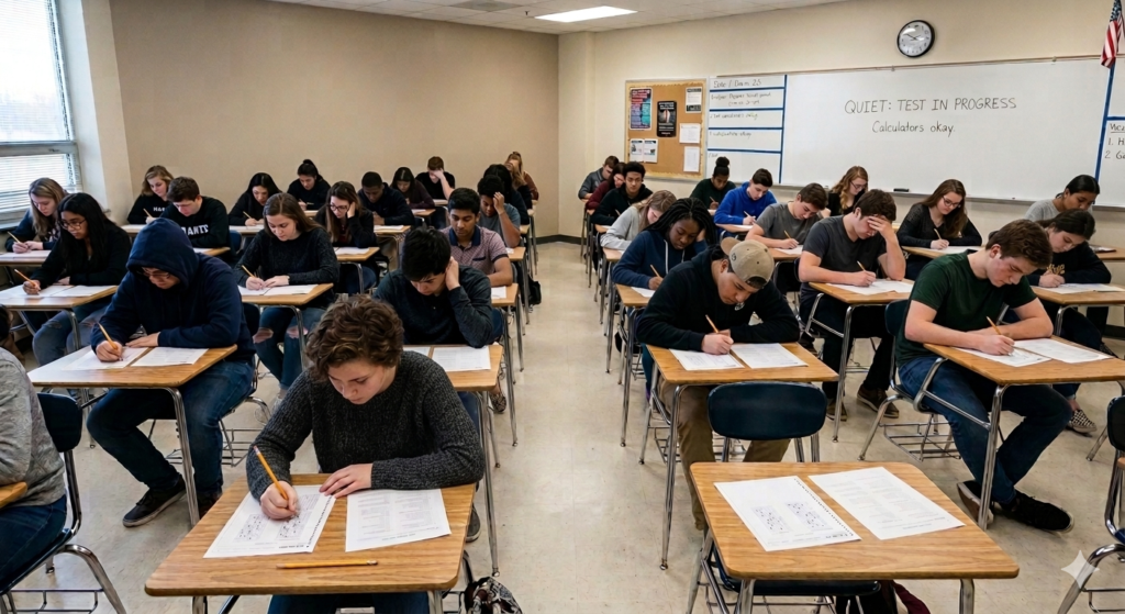 Students taking a test.